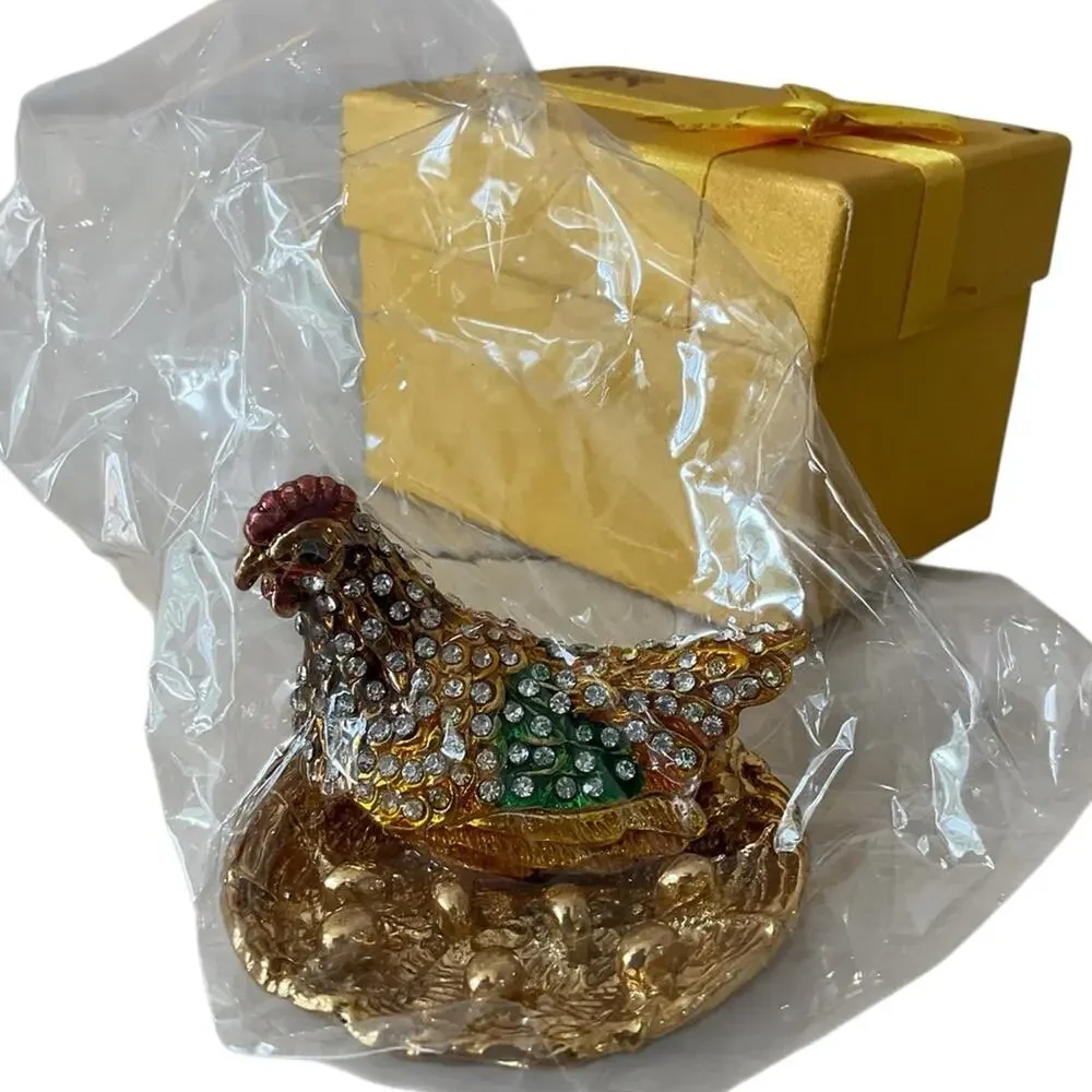 Trinket Jewelry Box Box Bejeweled Hen on her Nest Bling Figurine Gift Box NIB